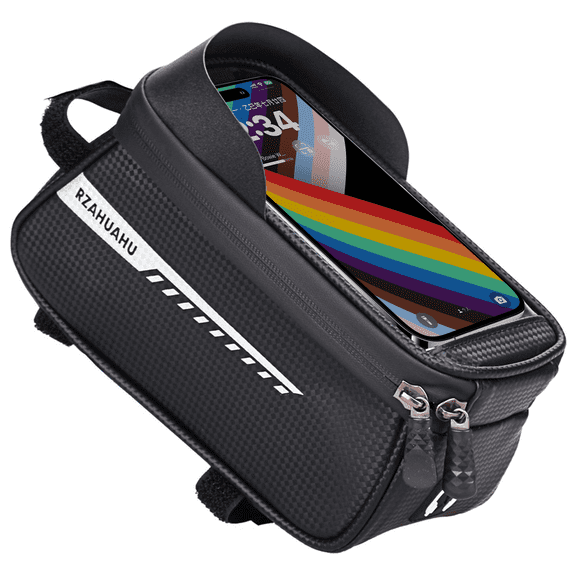 Pikabike Waterproof Hard‑Shell Bike Frame Bag, Handlebar Phone Pouch with Rain Cover, Fits Phones Under 6.5"