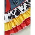 thumbnail image 3 of RUINIXCW Kids Girl Summer Outfits Plaid Print Fly Sleeve Shirts Tops Cow Pattern Ruffles Patchwork Denim Skirts Headband 3Pcs Clothes Set, 3 of 9