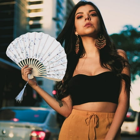 Masteelf  Hand Fans for Women Handheld Folding Cloth Ancient Style