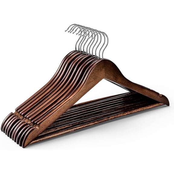 Wooden Hangers 30 Pack, Solid Wood Coat Hanger Heavy Duty, Smooth Finish Bulk Wood Hangers, High-Grade Wooden Clothes Hanger with Non Slip Pant Bar, 360° Swivel Hook