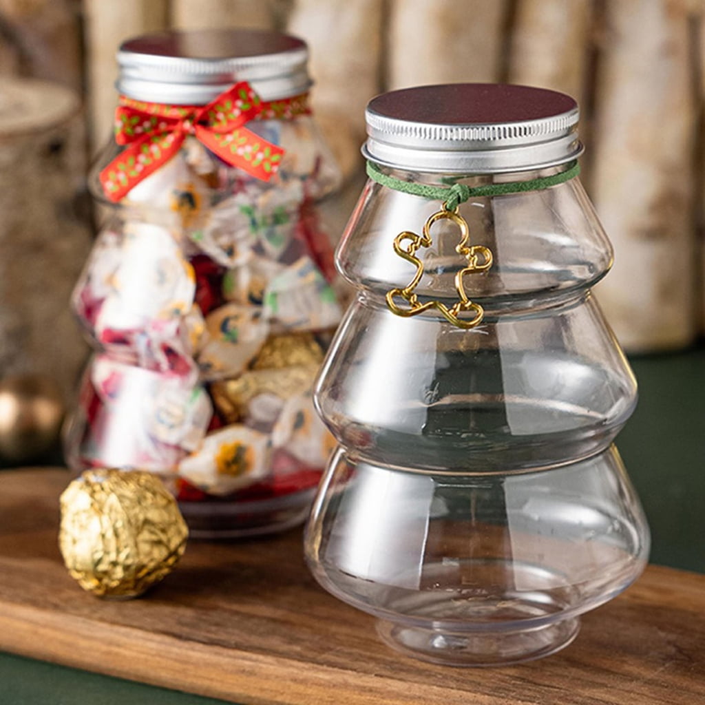 9+ Clear Glass Christmas Tree Cookie Jar Canister Storage | 2 Pieces
