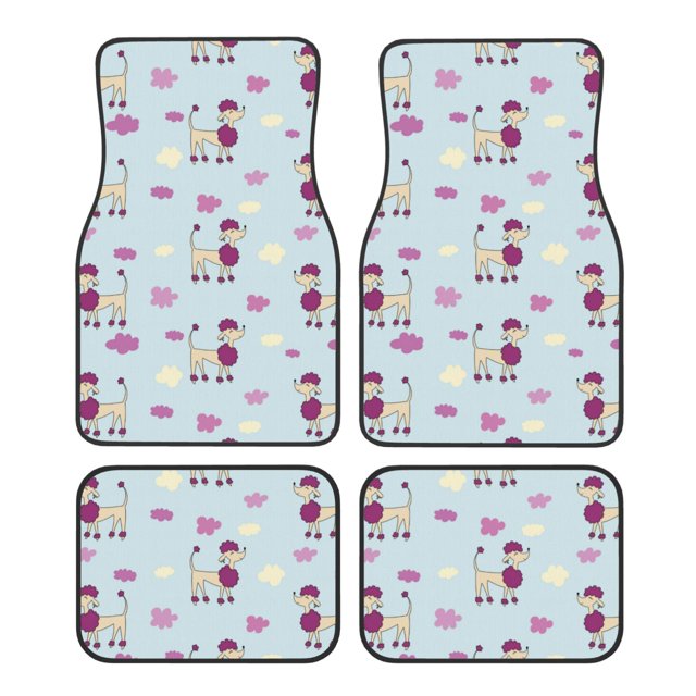 Fotbe Poodle Dog Juego de 4 Tapetes para Auto con Estampado – Alfombrillas de Goma Reforzada, Diseño Antideslizante, Protección para Todo el Año – Vehículos, Autos, Camionetas y SUVs