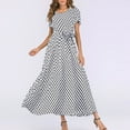 thumbnail image 2 of Fesfesfes Women Dress Round Neck Short Sleeve Beach Polka Dot Bandage Long Maxi Dress Tops on, 2 of 7