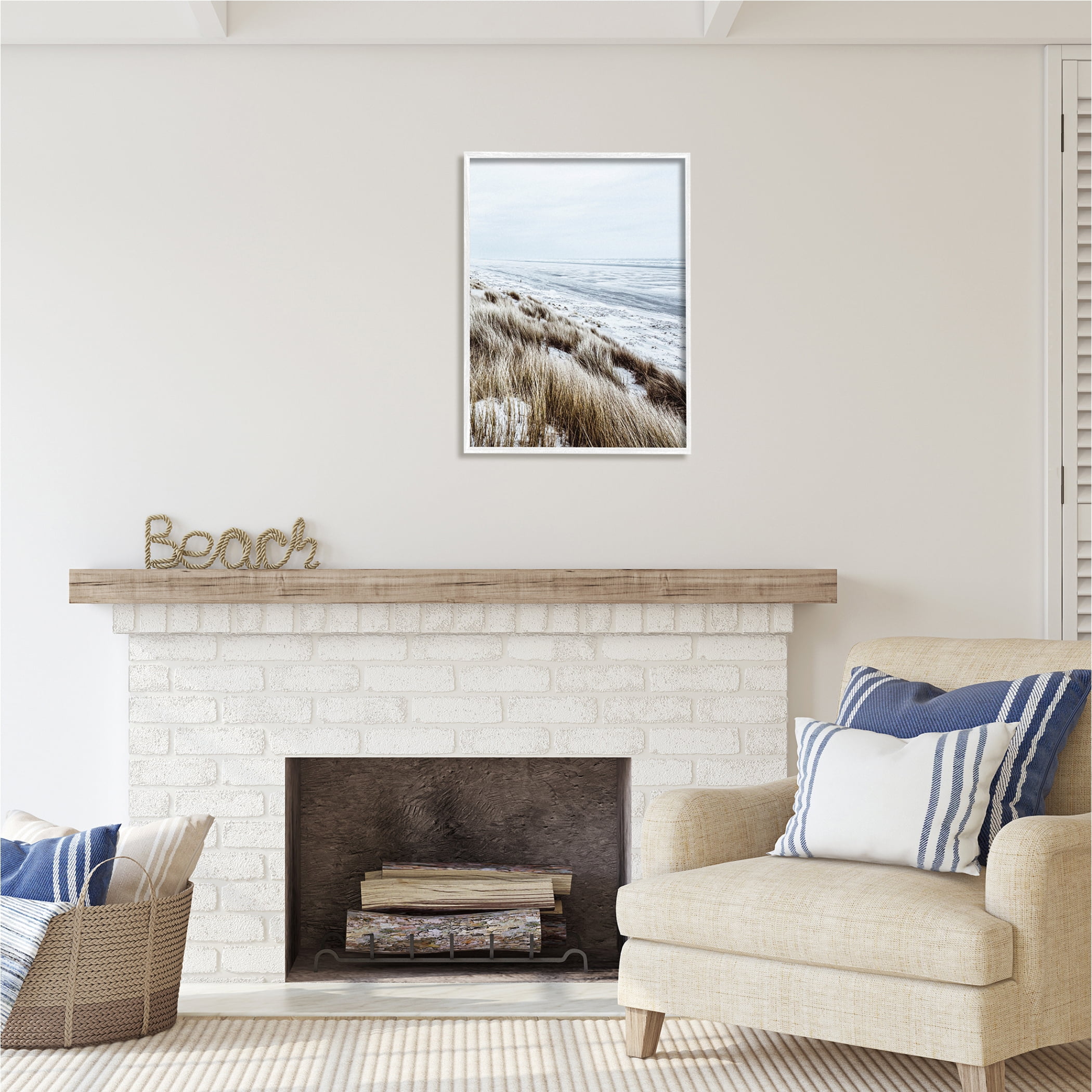 Stupell Industries Beach Reeds Landscape Nature Photography White Framed Art Print Wall Art, 24 x 30