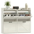 thumbnail image 1 of HOMCOM 4 Flip Drawer Shoe Cabinet, Slim Shoe Storage Cabinet, White Oak, 1 of 10
