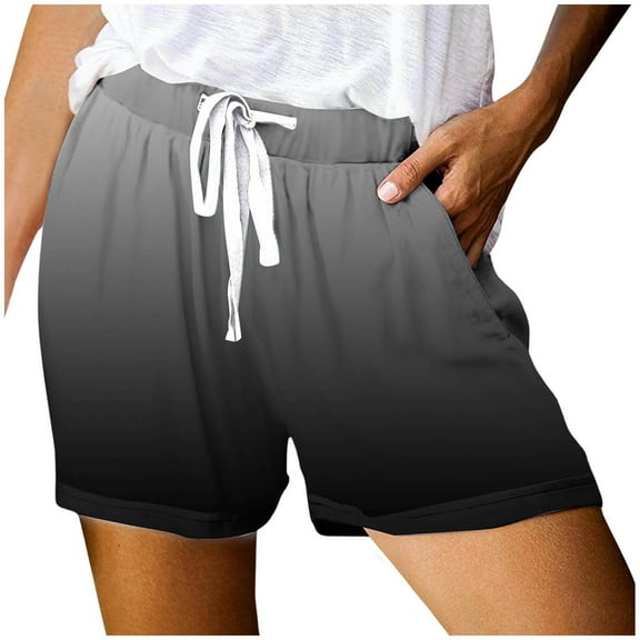 JDEFEG Women Shorts Elegant Women's Fashionable Printed Drawstring Shorts Summer Elastic Waist Casual Lightweight with Pockets 2 Grey Size M