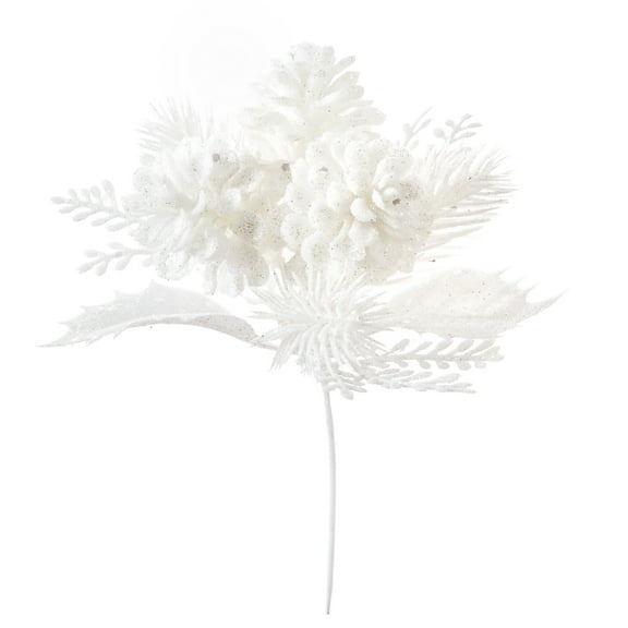 Glitter Holly And Pinecone Pick White 5.91 X 7.87 Inches