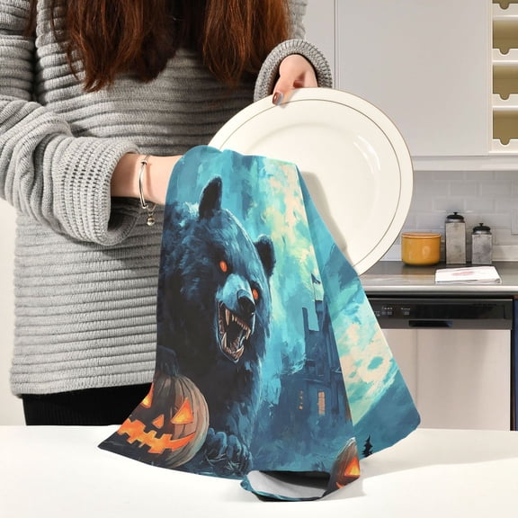 BZSMCE Kitchen Towels Creative Halloween Bear Print Pattern Durable Kitchen Towel