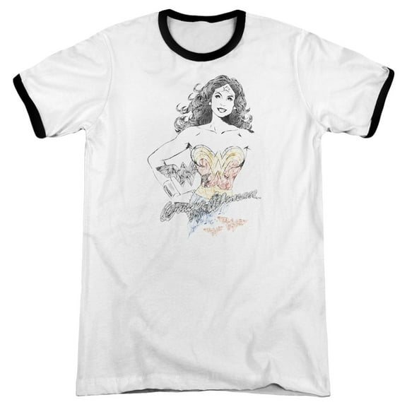 Dco JLA Justice League Wonder Squiggles Adult Ringer T-Shirt White Black