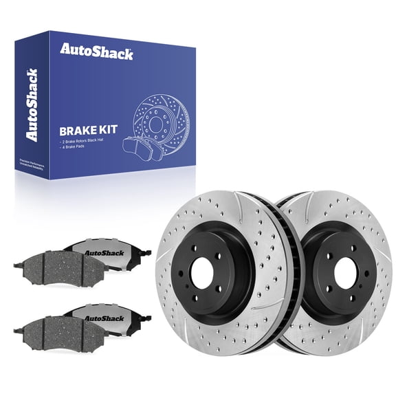 AutoShack Front Vented Drilled & Slotted E-Coated Brake Rotors   Ceramic Pads 6-PC Brake Kit Replacement for 2009-2010 INFINITI G37 2014-2016 Nissan 370Z 2009 Nissan 350Z ShadowGuard 13.98" (355 mm)