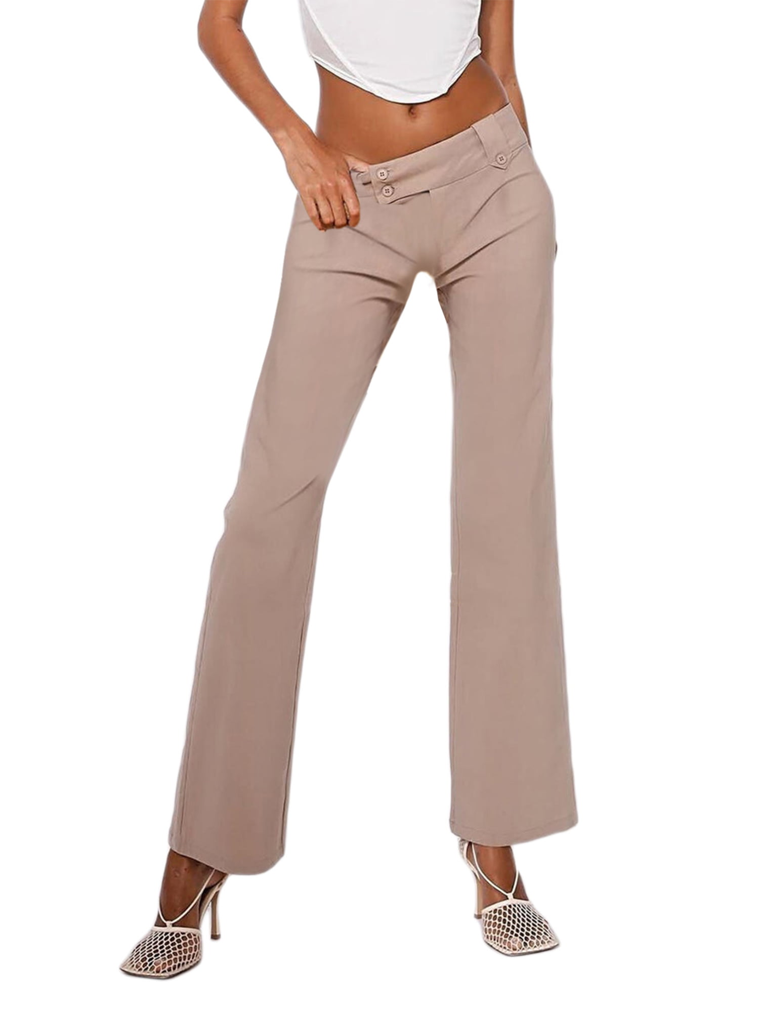 Women\'s Adult Solid Color Casual Female Slightly Waist Pants Pants, Low wdehow Flared Trousers