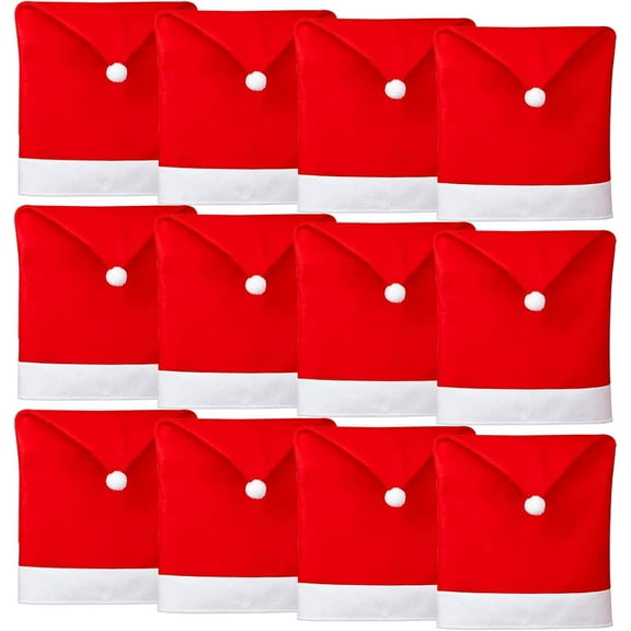 12 Pieces Christmas Chair Covers Set Christmas Dining Chair Covers Santa Claus Hat Slipcover Christmas Red Gifts Seat Cover for Home Dinner Christmas Banquet Party