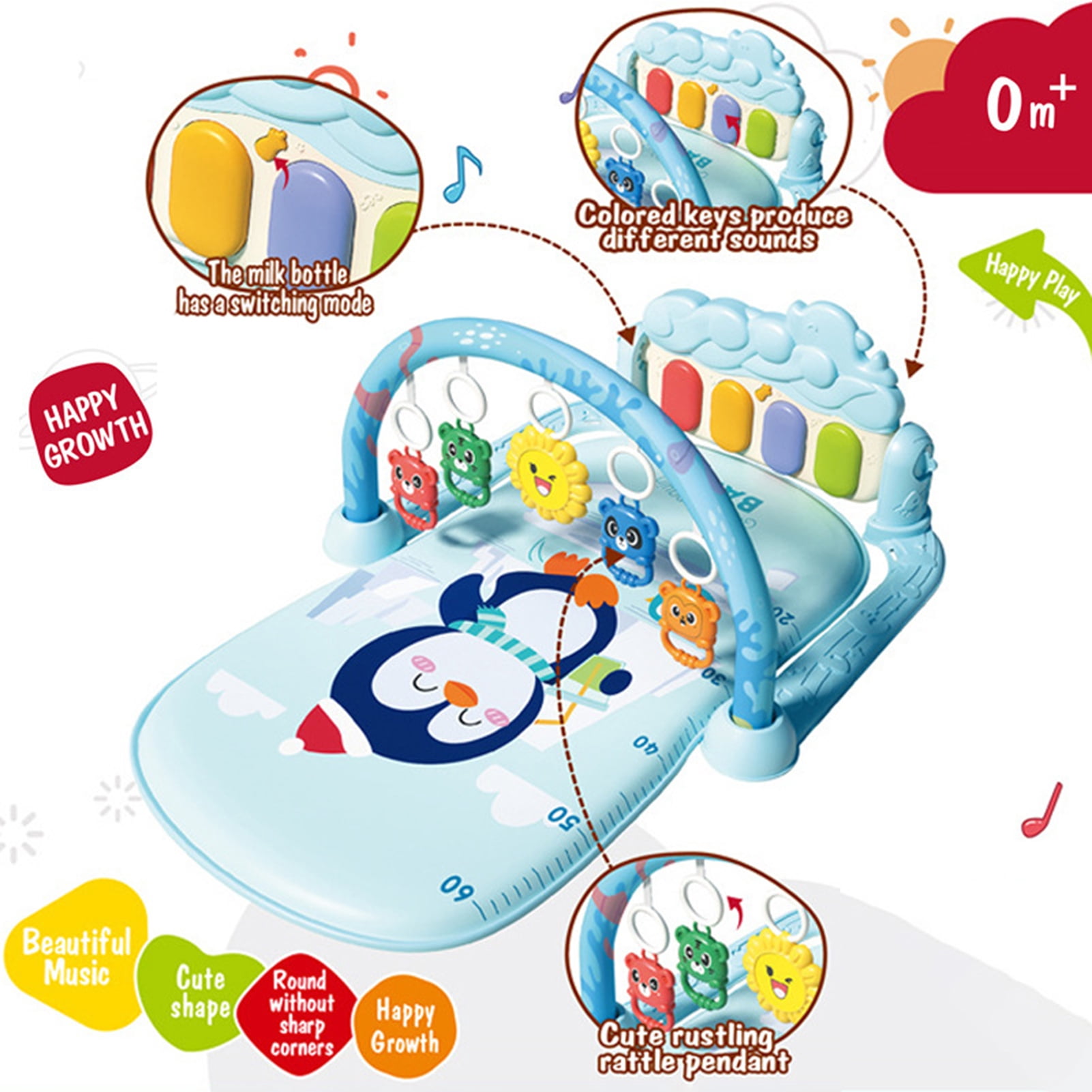YIFAEUX Baby Gym Play Mat And Piano Gym with Tummy Time Mat Interactive Musical Toys Creative Activity Center for Infants Toddlers Sensory Development Motor Skills Training Birthday Gift