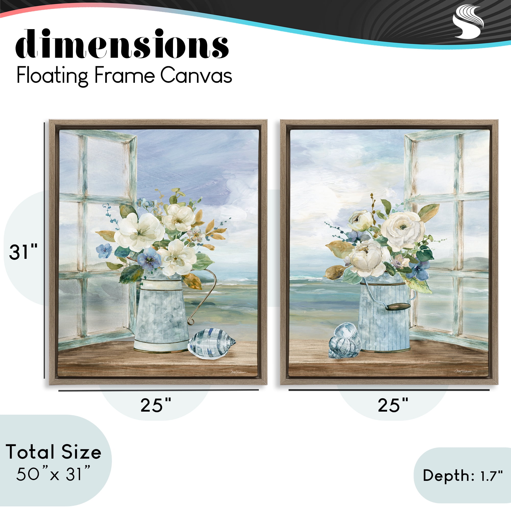 Stupell Industries Seaside Bouquets in Window 2 Piece Brown Framed Floater Canvas Set, design by Carol Robinson