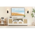 thumbnail image 2 of ChaoLink Soporte para TV de ratán blanco para TV de 65 pulgadas, mesa consola moderna con almacenamiento para sala, centro de entretenimiento de estilo moderno de mediados de siglo, 2 of 6