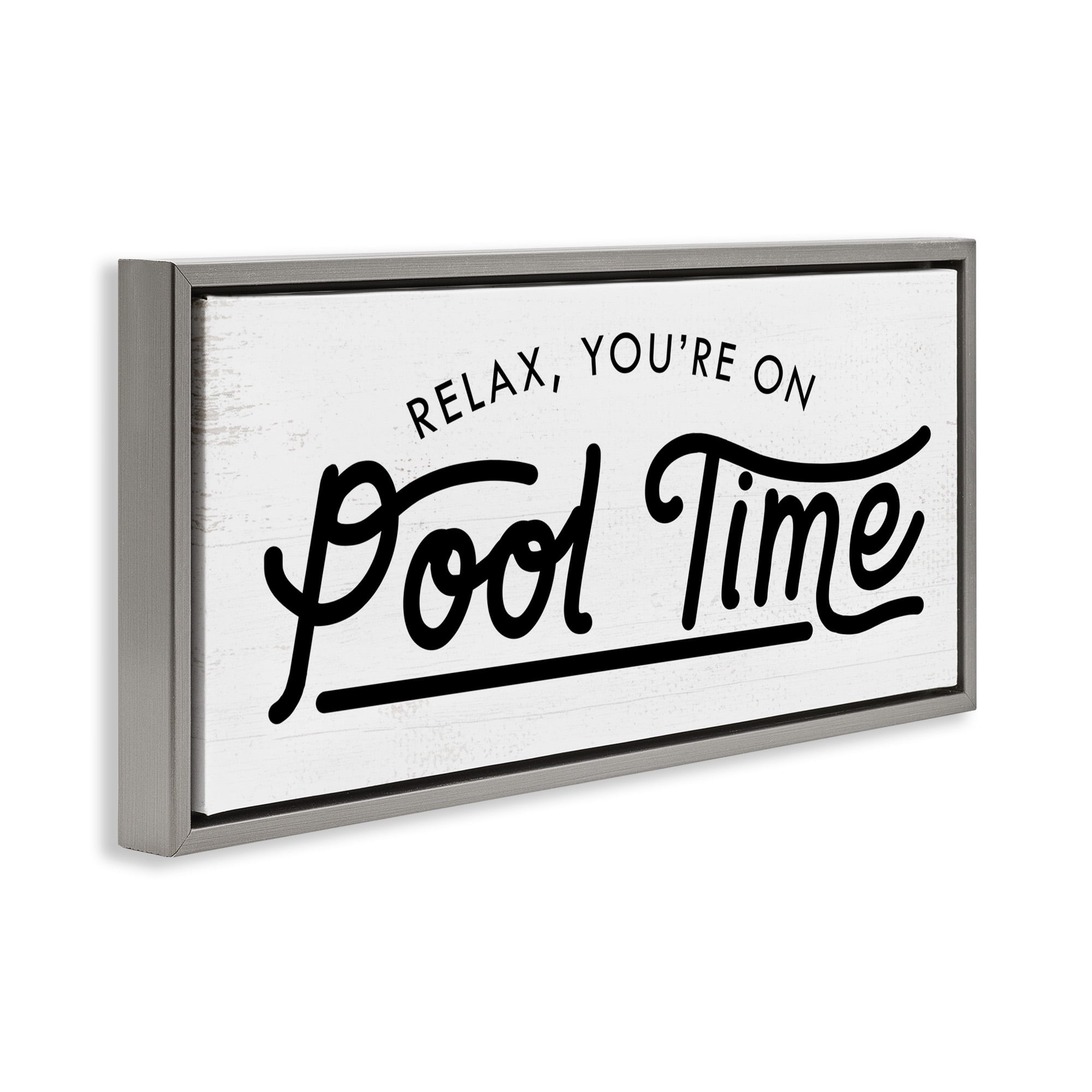 Stupell Industries Pool Time Summer Phrase Typography Painting Gray Floater Framed Canvas Art Print Wall Art, 31 x 14