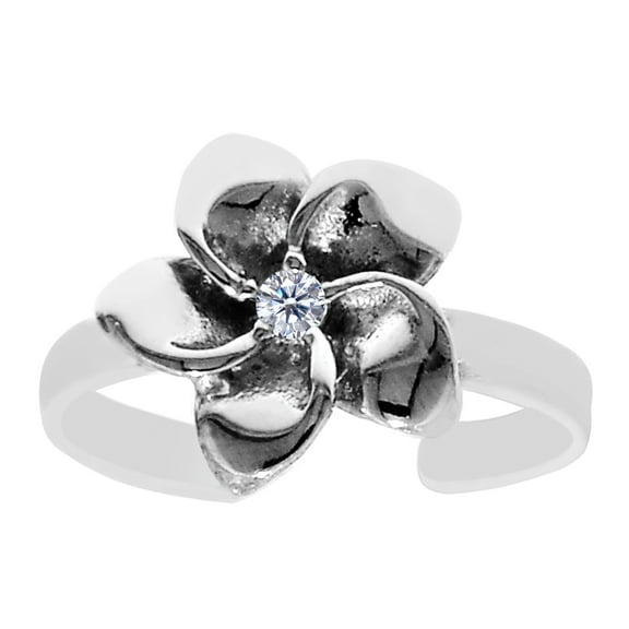 Sterling Silver Flower With CZ Cuff Style Adjustable Toe Ring