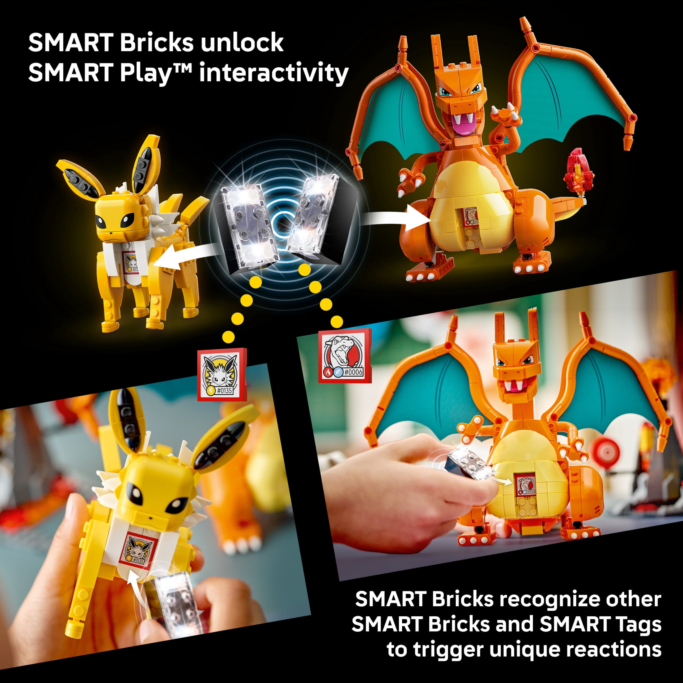 LEGO Pokémon SMART Play: Charizard vs. Jolteon Ultimate Battle - All-in-One Set with 2 SMART Bricks, 4 Tags, 2 Figures & Charger - Interactive Toy - Gift for Boys and Girls, Ages 8+ - 72167