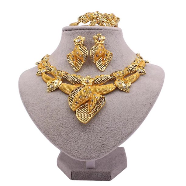 Conjuntos de joyas de color dorado con pulsera de aretes de oro y adorno de cristal para accesorios de banquete de boda