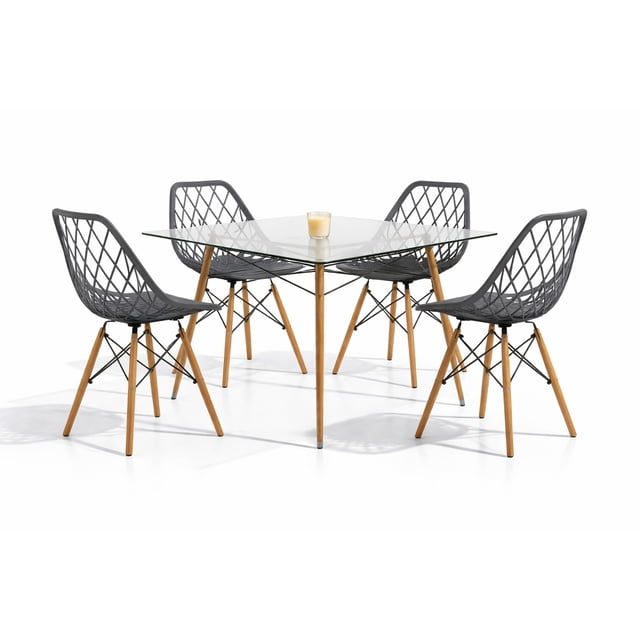 Set de Comedor Cristal 120 cm Oslo y 4 Sillas Eames Vento Gris