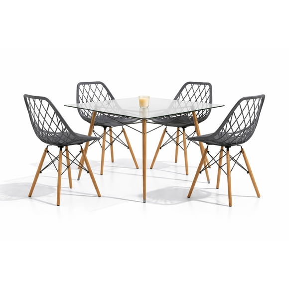 Set de Comedor Cristal 120 cm Oslo y 4 Sillas Eames Vento Gris