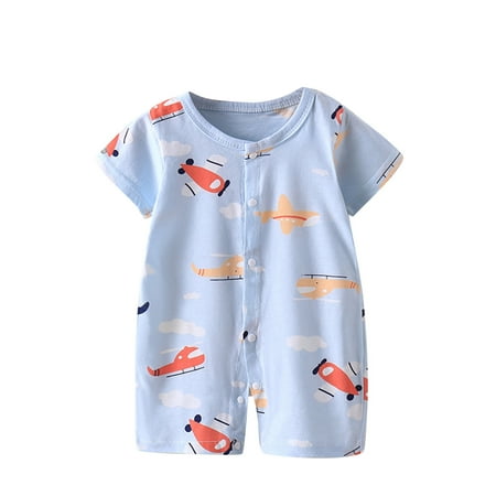 

Hrsba Toddlers One-piece Suit Newborn Climbing Clothes Short Sleeve Jumpsuuit for Baby Light Blue B 3-6M