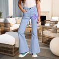 thumbnail image 2 of Girls Uniform Pants Size12 Flare Dress Pants Flare Pants High Waisted School Uniform Pant Bell Bottom Leggings with Pockets Back To School ClothesBlue, 2 of 4