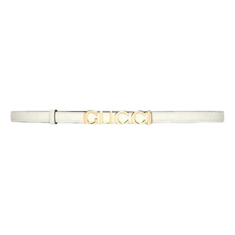 Gucci Cream Leather Belt with Metal Gold Logo Lettering Size New Gucci Cream Leather Belt with Metal Gold Logo Lettering  main image 3