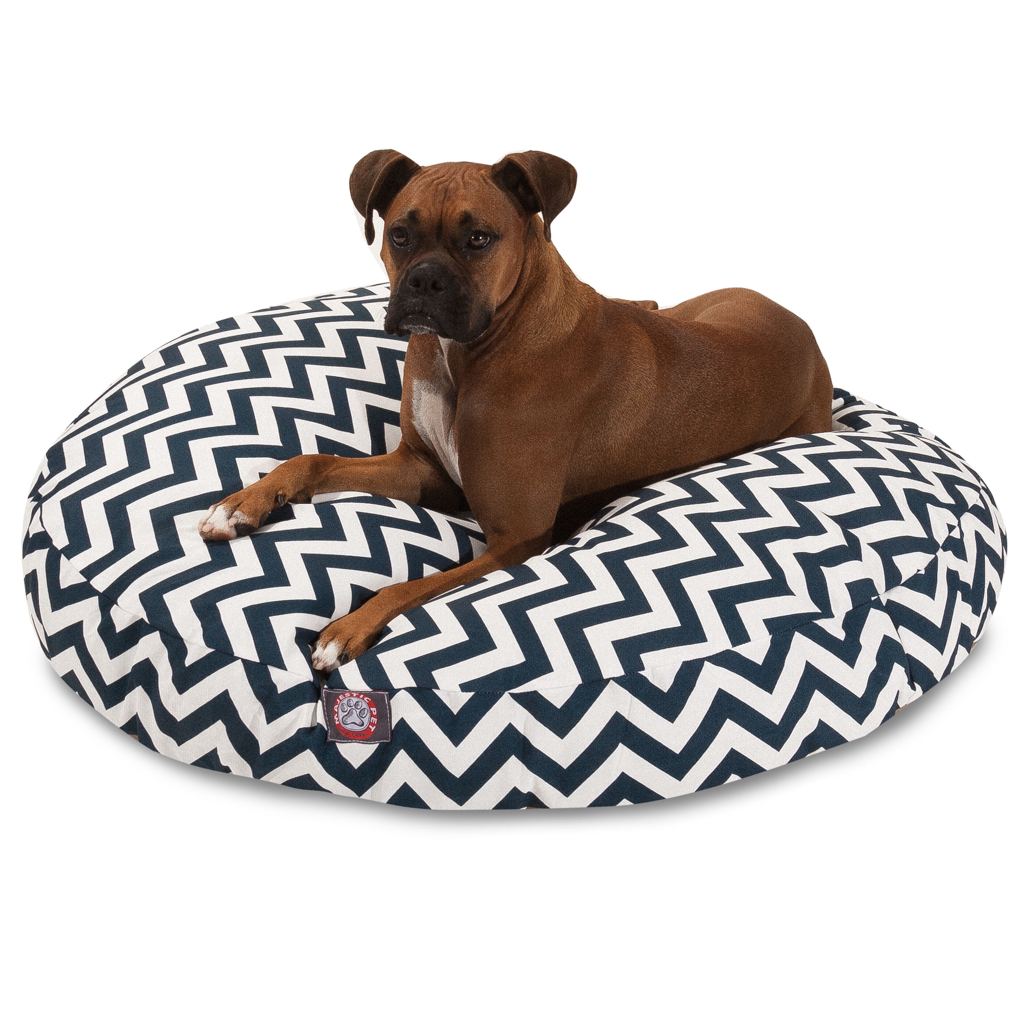 Majestic Pet Chevron Round Pet Bed For Dogs, Removable Cover, Navy