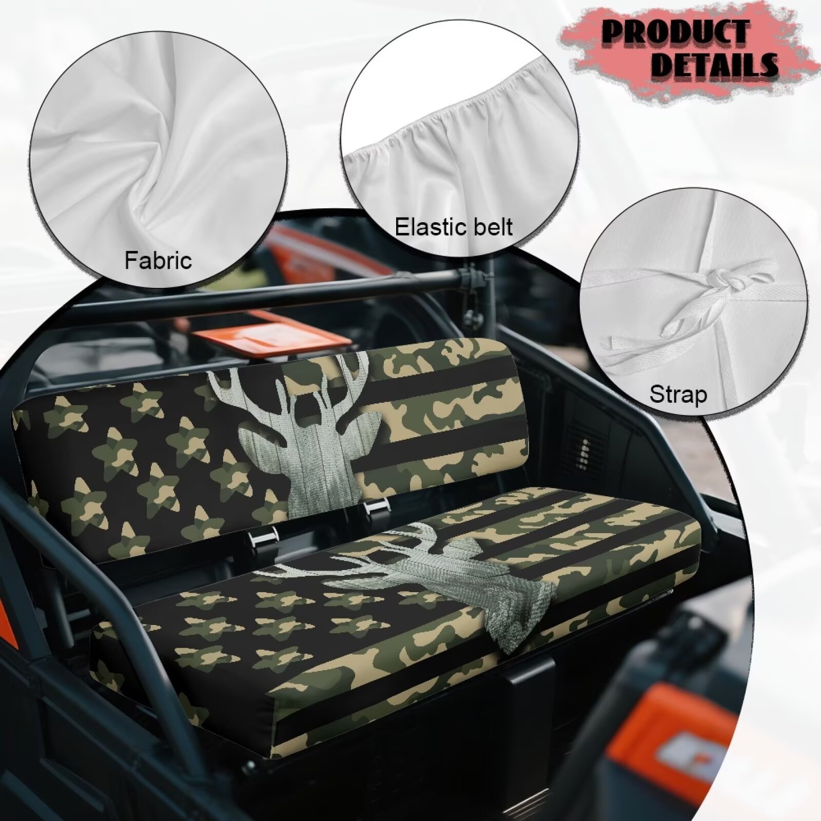 Binienty UTV Dog Seat Covers Compatible With Kawasaki Mule 300 3010 3020 4000 4010 Comfortable Heavy Duty American Flag Elk Camo UTV Seat Cover Set for Kawasaki Mule Outdoor Accessories