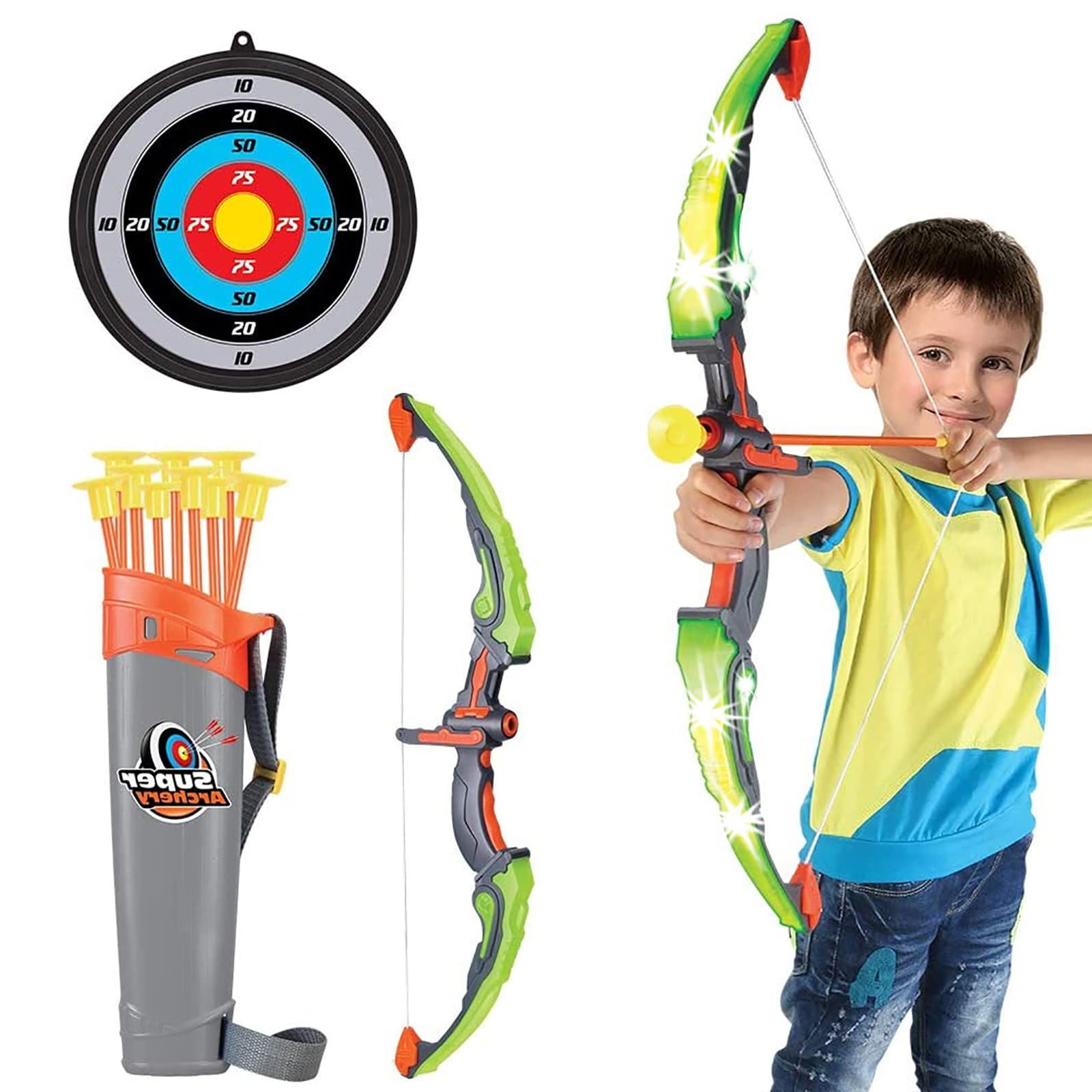 and Quiver Target Outdoor Games for Kids Bow and Arrow for Kids with LED Flash Lights- Archery Bow with 3 Suction Cups Arrows 