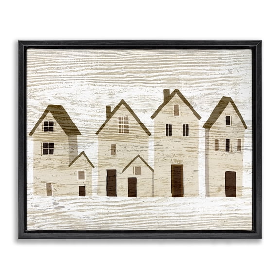 Stupell Industries Rustic Lodge Rustic Neighborhood Houses Black Floating Frame Canvas Art, 21 x 17, by Ziwei Li