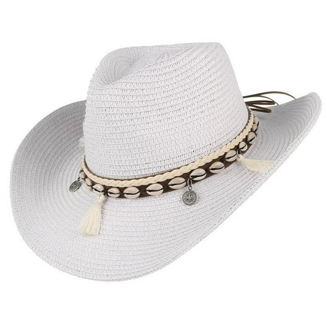 fastboy Natural Straw Shell Hat Trendy Beach Cap For Fashionable Look And Easy To Carry. Cowboy Straw Hat 1Set