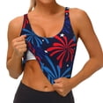 thumbnail image 3 of Fotbe Red White Blue Fireworks Sujetador Deportivo Largo sin Aros para Mujer con Almohadillas y Soporte Medio, Transpirable y Absorbente, Camiseta Tipo Chaleco o Tank Top-X-Large, 3 of 8
