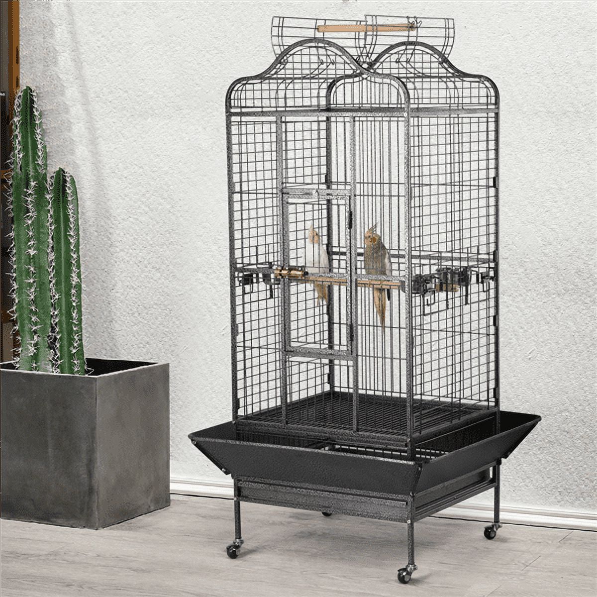 Renwick 63'' H Open Playtop Rolling Metal Bird Cage with Stand, Black