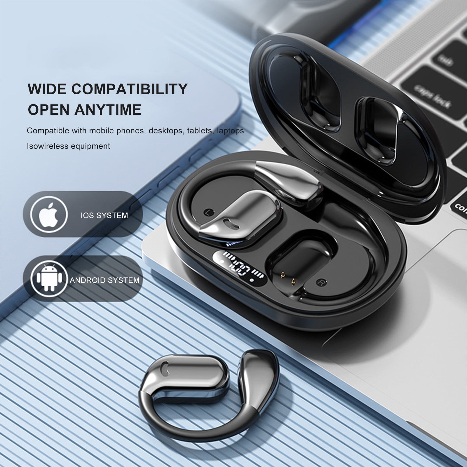 Sport X20 by Ruroz, True-Wireless Workout Earbuds, Rotatable and Extendable Ear Hooks, Noise Cancelling, Deep Bass, IP68 Waterproof, Sweatproof, Dustproof, 48H Play, Sport Earbuds for Gym(Black)