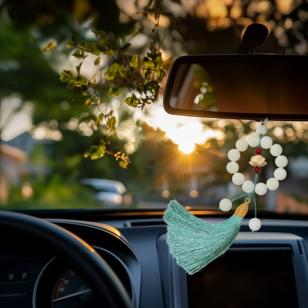Colgante de espejo retrovisor de coche | Adorno decorativo blanco para colgar coche | Accesorio de cadena de teléfono móvil de plástico tejido a mano para hombres y mujeres | 24x6x4cm | Decoración