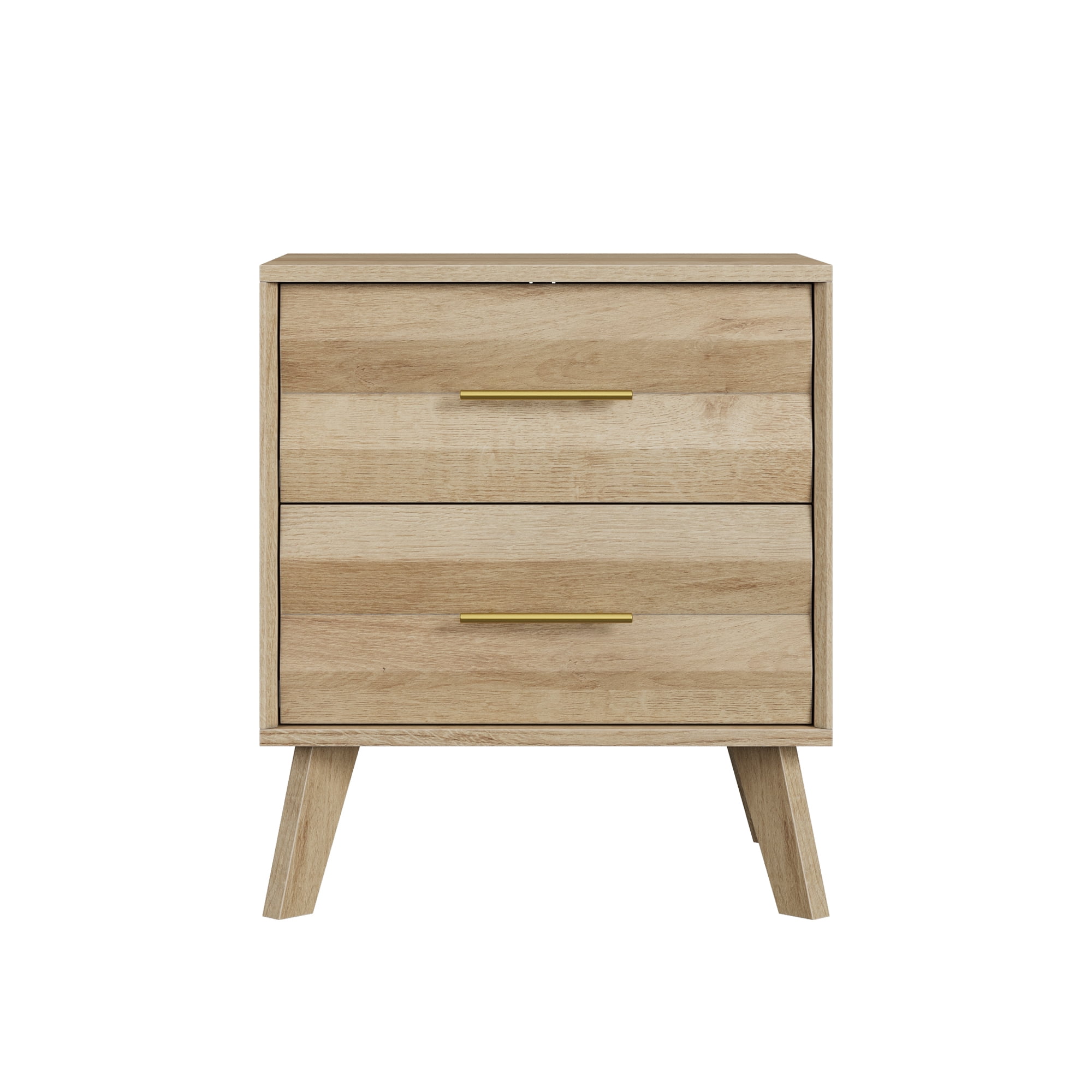Leumius Nightstand with 2 Drawer, Modern Bedroom Bedside Storage Cabinet, Bedside Table with Metal Handles for Living Room and Bedroom Oak