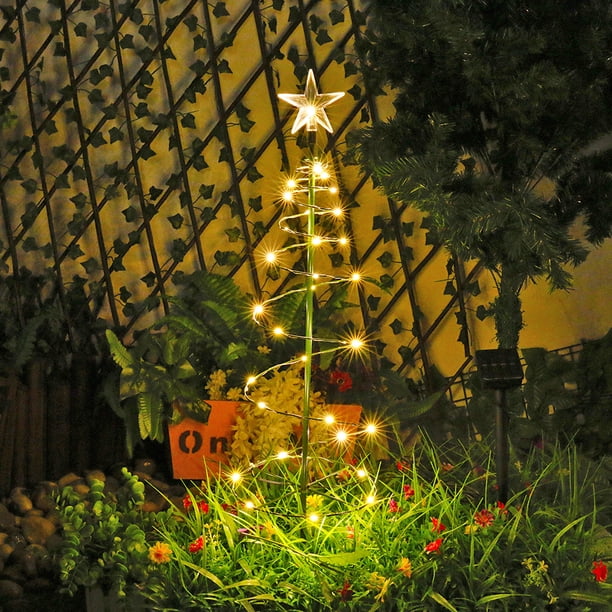 Árbol De Navidad Led Árbol de Navidad Lámpara solar 1200MAH Hierro Arte Jardín Paisaje Luz (Luz cálida)