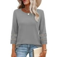 thumbnail image 2 of AGWOLF Womens 3/4 Sleeve Shirts Casual Waffle Crewneck Tops Fashion Lace Patchwork Sleeve T-Shirts Fall Lightweight Blouses, 2 of 10