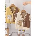 thumbnail image 3 of FEORJGP Little Boys Girls Cozy Sweater Vests Toddler Baby Sleeveless Button Down Knitted Cardigans Bear Print V Neck Pullovers Chunky Cable Knitwear T Cute Warm Comfy Clothes for Fall Winter, 3 of 4