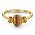 thumbnail image 3 of Gem Stone King 10K Yellow Gold Brown Tiger Eye and Yellow Citrine Engagement Ring for Women | 1.76 Cttw | Oval 8X6MM | Gemstone Birthstone | Size 6, 3 of 6