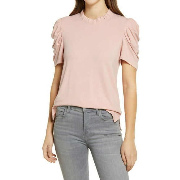 Gibsonlook Top Knit Ruffle Neck Light Pink Women Size XXL