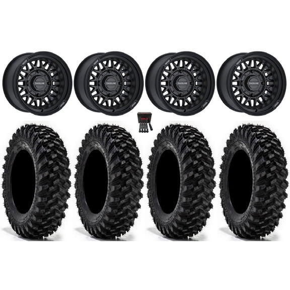 Raceline Omega 14" Wheels Black 32" Warrior XT Tires Can-Am Maverick X3 / Honda Pioneer 1000 / Talon