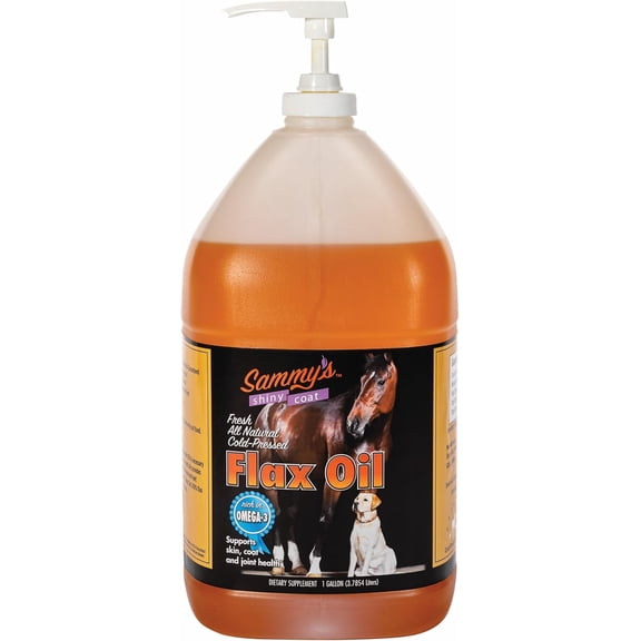 Sammy's Shiny Coat Flax Oil for Horses, 1 Gallon - Pure Flaxseed Oil for Horse, Omega-3, Flax Oil Horse Supplement, Skin and Coat, with Free Pump