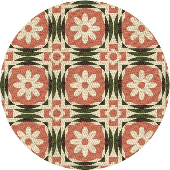 Ahgly Company Machine Washable Indoor Round Transitional Mahogany Brown Area Rugs, 5' Round