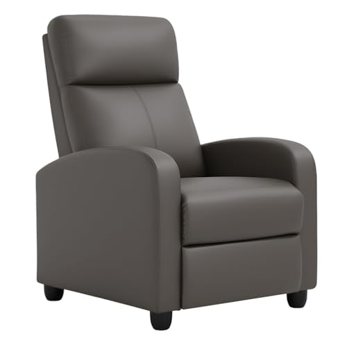 BestMassage | Recliner Chair | No Massage Function | Pu Grey | with Lumbar Support, Adjustable Push Back, Wide Armrests, Footrest & Padded Seat | Easy Assembly | for Living Room, Home Theatre