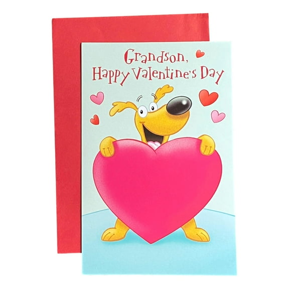 Valentine's Day Greeting Card for Young Grandson - Grandson, Happy Valentine's Day; Dog, Hearts