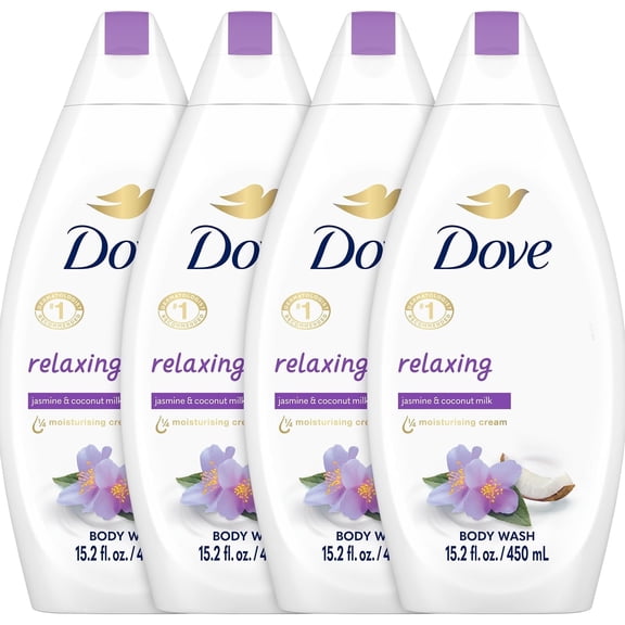 Dove Body Wash Relaxing 4-Pack – Jasmine & Coconut Milk for Softer, Smoother Skin, 15.2 Oz Ea