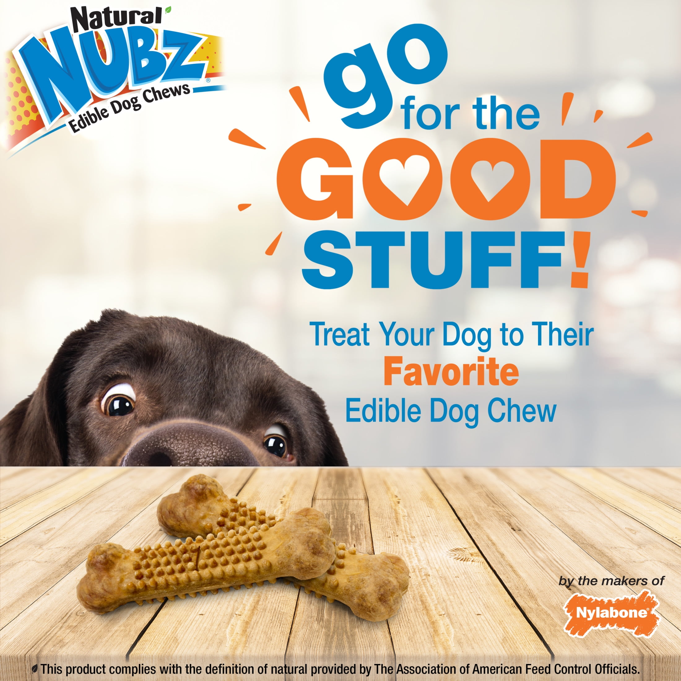 Nylabone Nubz Natural Edible Chew Treats for Dogs, Long Lasting Chews Made in USA, Peanut Butter Flavor, Large - Up to 30 lbs. (18 Count)